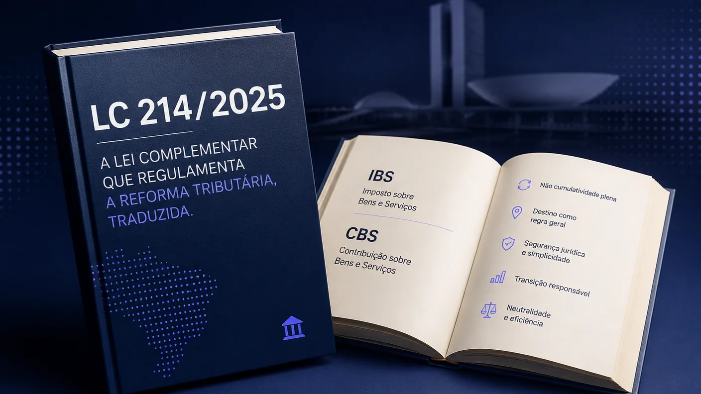 LC 214/2025 — a lei complementar que regulamenta a reforma tributária (IBS, CBS e Imposto Seletivo), traduzida pela TaxUp
