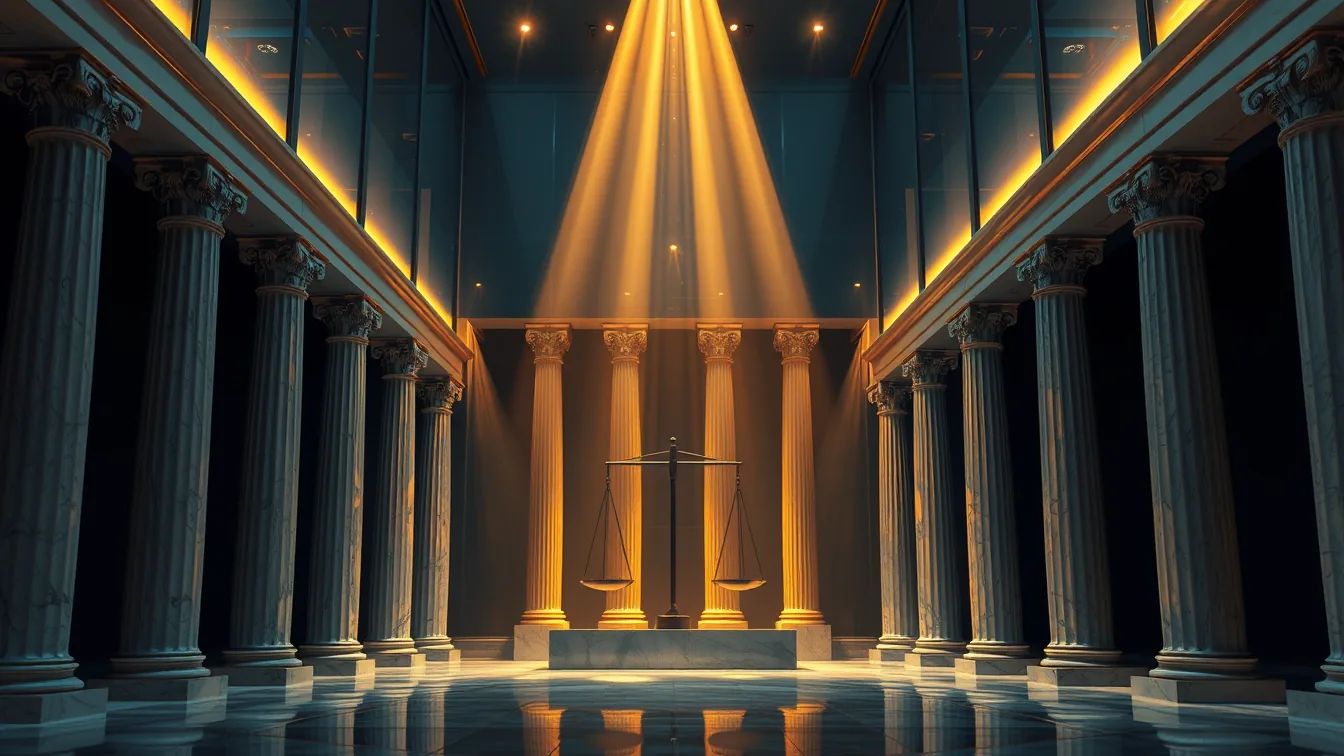 Abstract architectural composition in navy and gold evoking the Supreme Court and fiscal balance — exclusion of the ISS from the PIS/COFINS base (STF Theme 118 / RE 592.616) by TaxUp