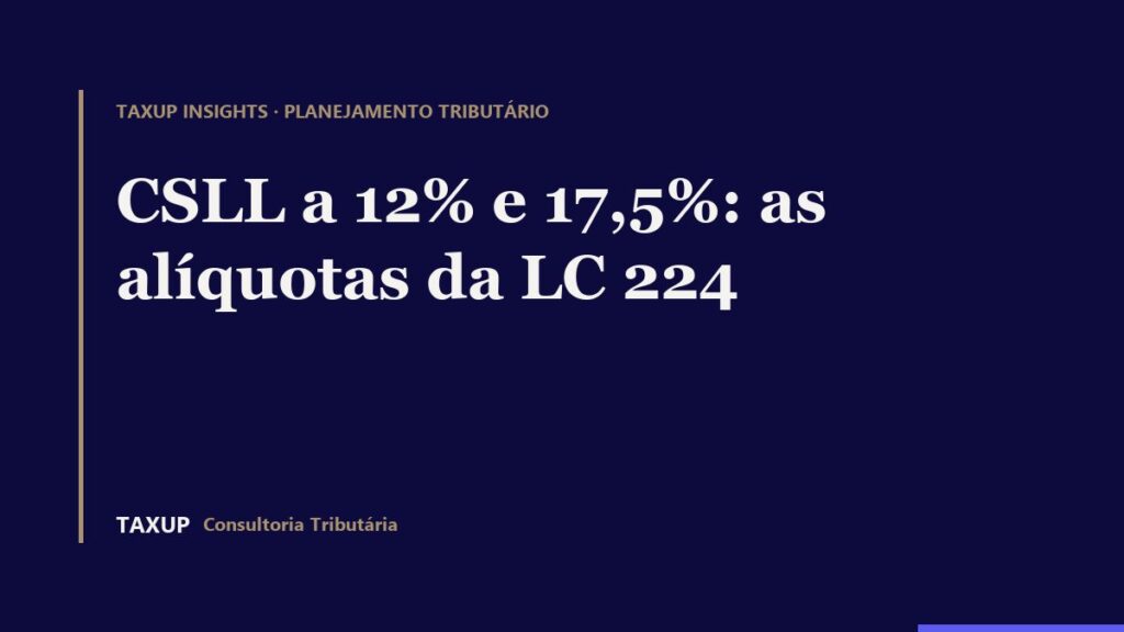 Alíquotas transitórias de CSLL de 12% e 17,5% criadas pela LC 224/2025 para os anos de 2026 e 2027, com as exceções do art. 16 da IN RFB 2.305/2025.