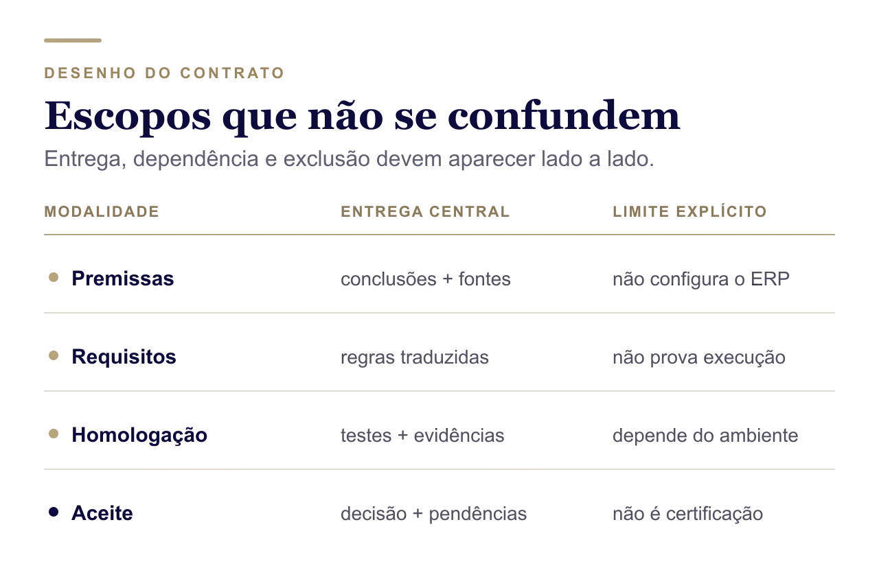 Quatro modalidades de escopo para validação tributária de ERP Comparação das modalidades de escopo para validação tributária de ERP
