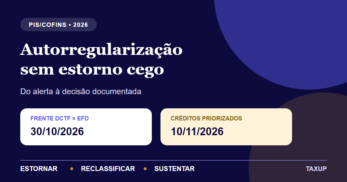 Autorregularização de créditos de PIS e Cofins com os prazos de 30 de outubro e 10 de novembro de 2026