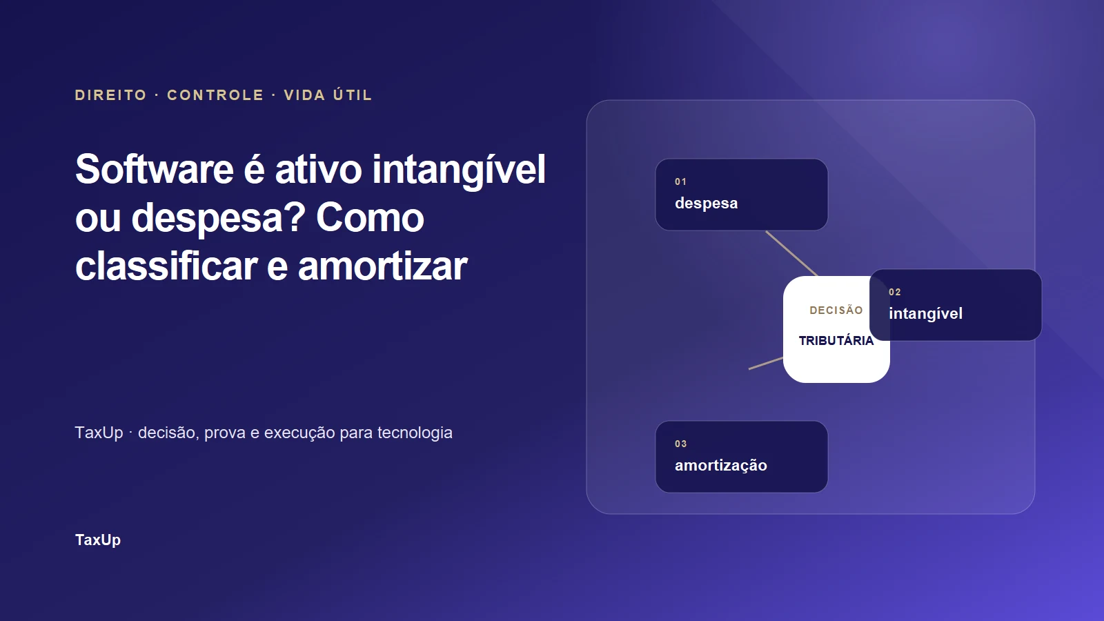 Árvore de classificação de software entre despesa, antecipação, imobilizado e intangível