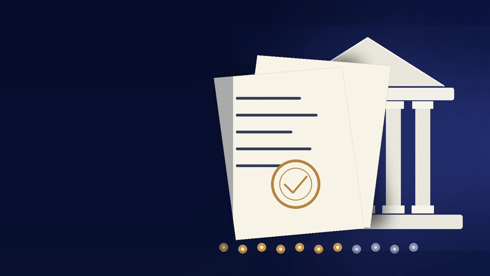 Ilustração editorial com documentos, colunas judiciais e onze marcadores que representam o placar do Tema 843 do STF.